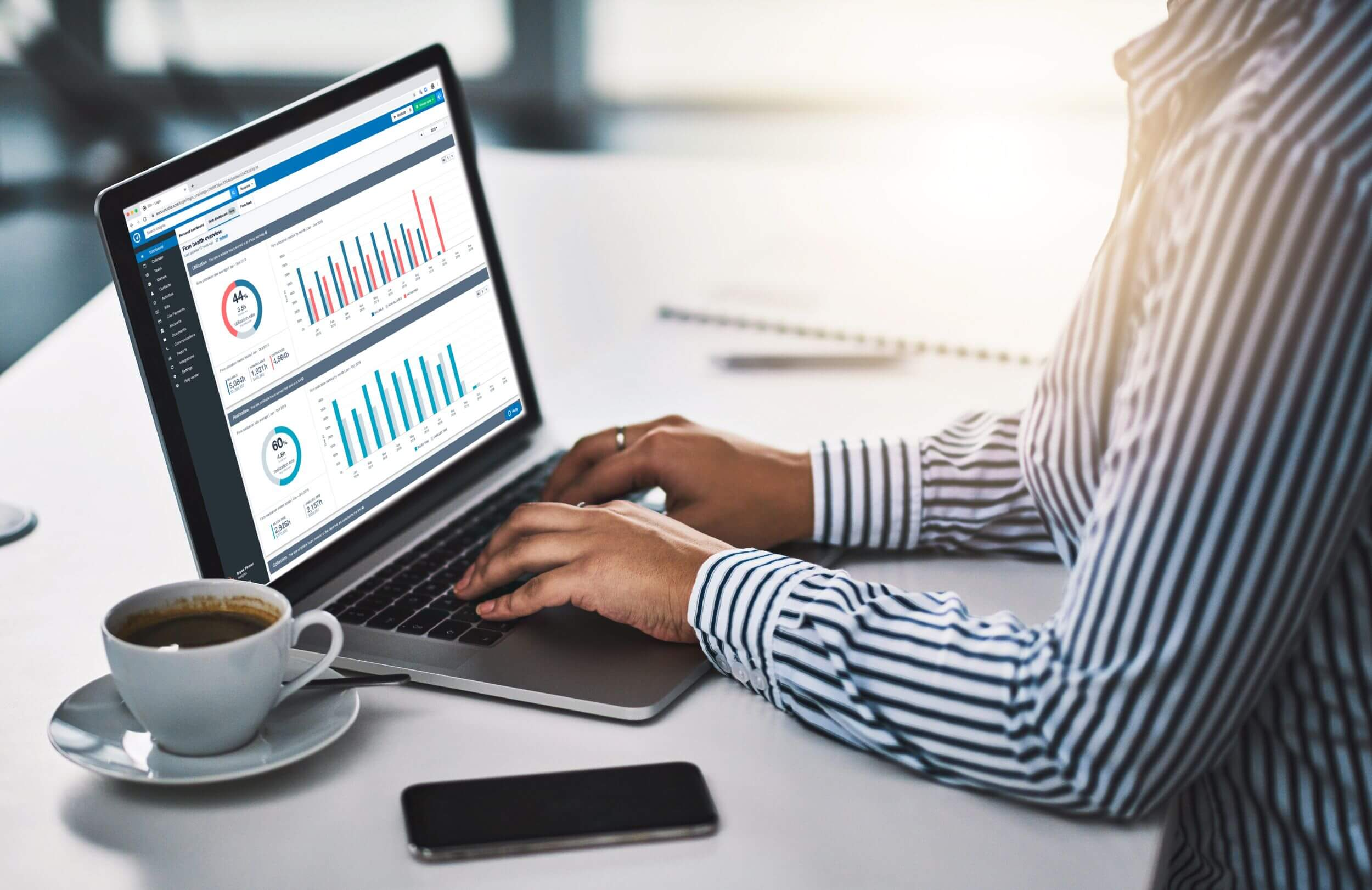 Property management dashboard with charts and analytics